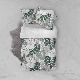 3D Monstera Leaf Duvet Cover Set, Tropical Green Bedding - thumbnail 2