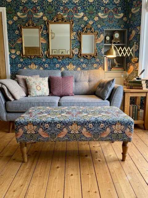 William Morris Large Footstool, Coffee Table Upholstered Ottoman Handmade Wooden Foot Stool, English Country Decor - image 1