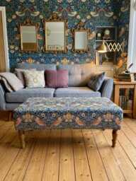 William Morris Large Footstool, Coffee Table Upholstered Ottoman Handmade Wooden Foot Stool, English Country Decor - thumbnail 1