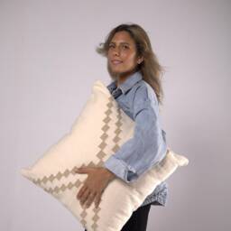 White Cotton Throw Pillow Handwoven - Lumbar Pillow, Checkered Throw Pillow, Boho Decorative 18x18 20x20 22x22 24x24 - thumbnail 2
