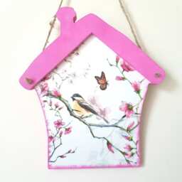 Bird Plaque, Spring Decoration, Cute Birdie, Wall Plaque, Easter Decor, Mother Day Gift, Hanging Spring Bird, Spring Pink Decor - thumbnail 2