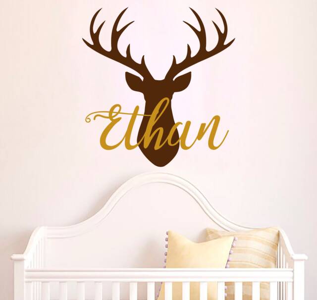 Deer Head Decal Personalized Name Wall Boy Vinyl Antler Merry Christmas Nursery Bedroom S24 - image 1