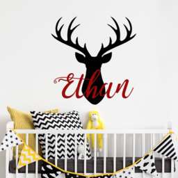 Deer Head Decal Personalized Name Wall Boy Vinyl Antler Merry Christmas Nursery Bedroom S24 - thumbnail 2