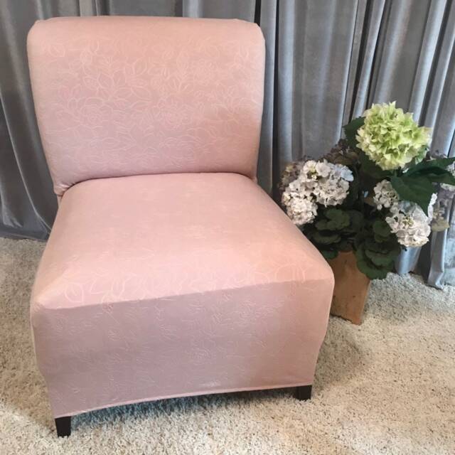 Blush Pink Embossed Slipcover Chair Cover For Armless Chair, Slipper Accent Parsons Side - image 1