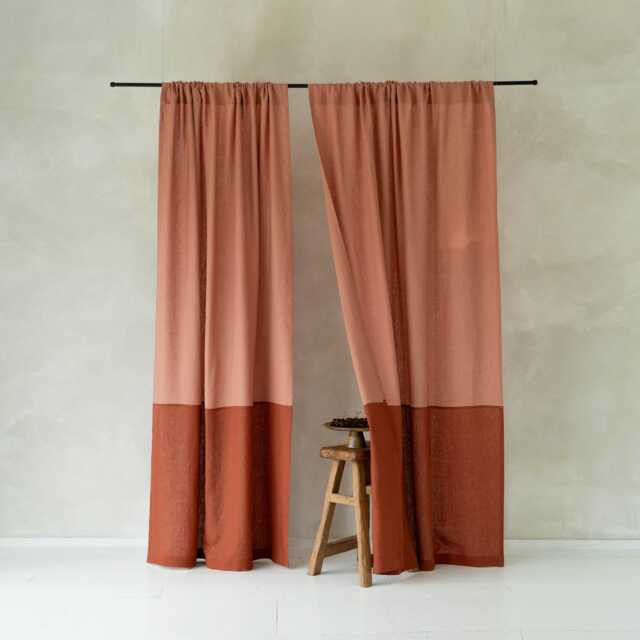 Linen Curtains Color Block, Custom Curtain Panel, Rod Pocket Drapes, Unlined, Privacy, Blackout Curtains, Window Treatments - image 1