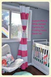 Pink Striped Nursery Curtains Custom Color Block Panels - Pair - thumbnail 2