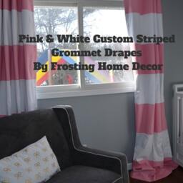 Pink Striped Nursery Curtains Custom Color Block Panels - Pair - thumbnail 3