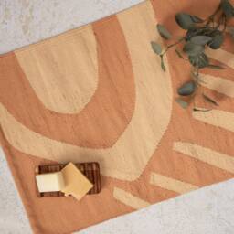 Camel Beige Bath Mat Bathroom Rug Set - Soft Cotton Bathmat Modern Abstract Woven Runner Funky Bathtub Accessories Washable 26x20