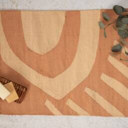Camel Beige Bath Mat Bathroom Rug Set - Soft Cotton Bathmat Modern Abstract Woven Runner Funky Bathtub Accessories Washable 26x20 - thumbnail 3