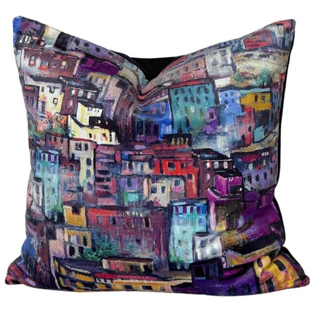 Luxury Velvet Cushion Cover - Positano Italian Village At Night, Multicolor Home Accent - image 1