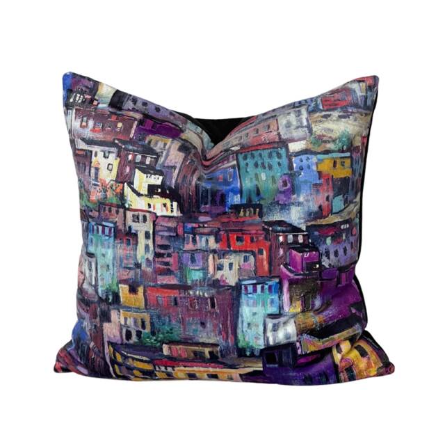 Luxury Velvet Cushion Cover - Positano Italian Village At Night, Multicolor Home Accent - image 1