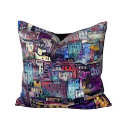 Luxury Velvet Cushion Cover - Positano Italian Village At Night, Multicolor Home Accent - thumbnail 1