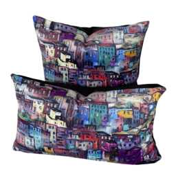 Luxury Velvet Cushion Cover - Positano Italian Village At Night, Multicolor Home Accent - thumbnail 3