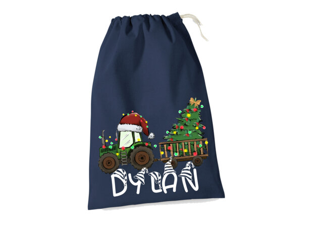 Personalized Navy Cotton Santa Sack Tractor Christmas Tree Design