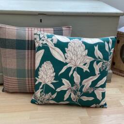 Handmade Tartan Tweed & Country Floral Throw Pillow Cushion Set Teal Wool Effect, 16 - thumbnail 2