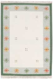Handmade Scandinavian Kilim Rug Beige & Green Boho Decor - thumbnail 1