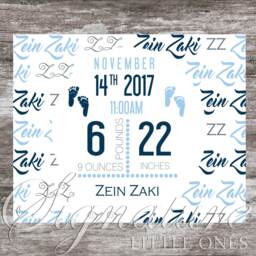 Personalized Baby Blanket, Announcement Name Swaddle Receiving Shower Gift, Birth Blanket