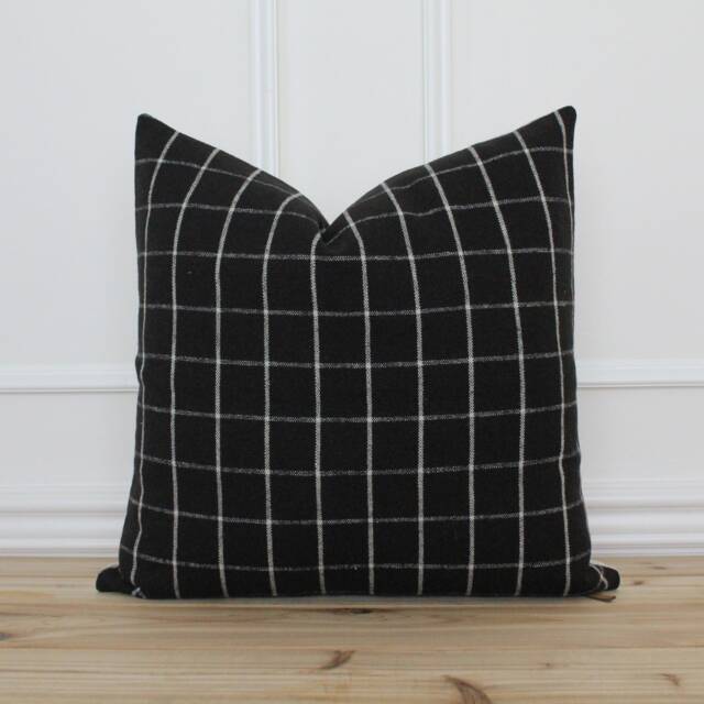 Black Windowpane Pillow Cover Checkered Farmhouse Pillows Decorative Throw Accent Lumbar - Lennon - image 1
