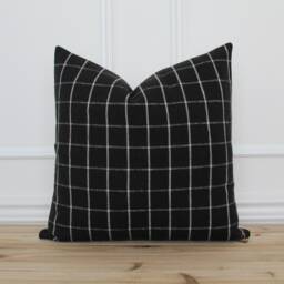 Black Windowpane Pillow Cover Checkered Farmhouse Pillows Decorative Throw Accent Lumbar - Lennon - thumbnail 1