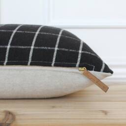 Black Windowpane Pillow Cover Checkered Farmhouse Pillows Decorative Throw Accent Lumbar - Lennon - thumbnail 2