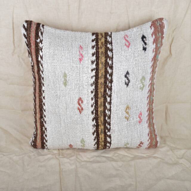 Handmade Kilim Pillow Cover, 20x20, White Hemp Cushion - image 1