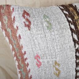 Handmade Kilim Pillow Cover, 20x20, White Hemp Cushion - thumbnail 3