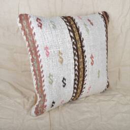 Handmade Kilim Pillow Cover, 20x20, White Hemp Cushion - thumbnail 2
