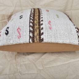 Handmade Kilim Pillow Cover, 20x20, White Hemp Cushion - thumbnail 4
