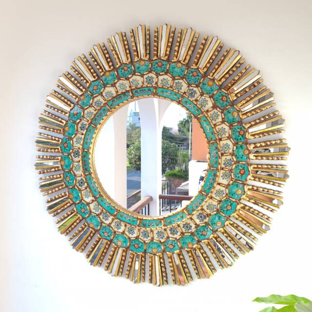 Fine Lima Mirror 78 cm Turquoise Interior Decoration - Wall Home Decoration- Decorative Mirrors - image 1