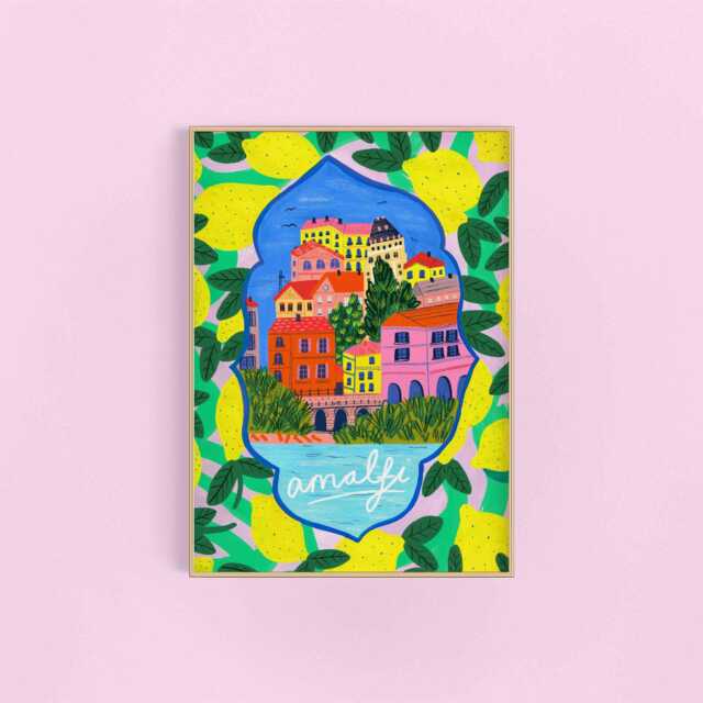 Amalfi Coast Lemon Pattern Art Print - Italian Summer Europe Travel Wall Decor - image 1
