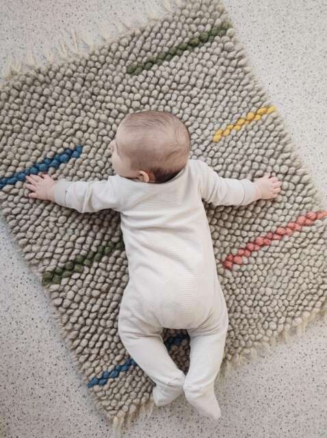 Handmade Wool Baby Rug, Play Mat, Colorful Textured Striped Rug For Room Decor, Small Gray Handknotted Mother's Day Gift - image 1