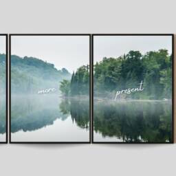 Set Of 3 Lake Landscape Prints, With Quote, Minimalist Living Room Wall Decor, Nordic Home Mountain Lake, - thumbnail 2
