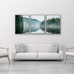 Set Of 3 Lake Landscape Prints, With Quote, Minimalist Living Room Wall Decor, Nordic Home Mountain Lake, - thumbnail 1