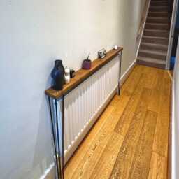 Slim Rustic Console Table. Reclaimed Wood Hallway Radiator Shelf With Hairpin Legs. Custom Narrow Entryway Furniture. Many Sizes & Colours - thumbnail 3