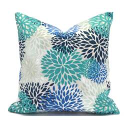 Outdoor Pillow Cover With Zippers, Easy To Use & Washable, Blooms Blue Vista - thumbnail 1