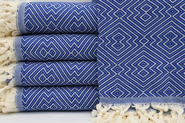 "Sax Blue Blanket, Turkish Throw, Organic Cotton Blanket, Bed Rug, Soft Throw, 79""x95" - image 1