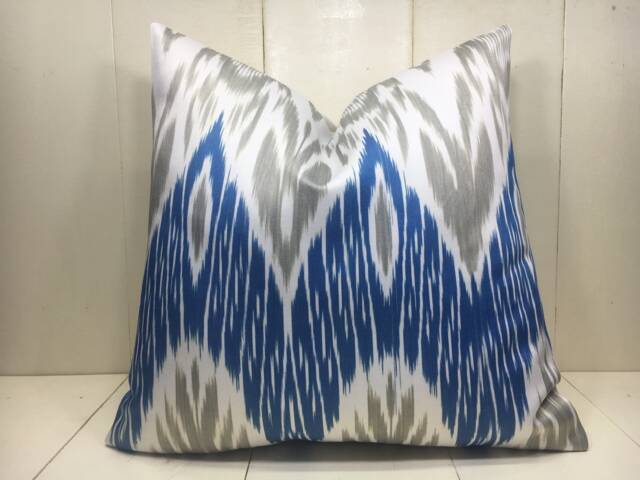 Handwoven Silk Ikat Pillow Cover, Blue & Gray - 20x20 - image 1