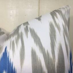Handwoven Silk Ikat Pillow Cover, Blue & Gray - 20x20 - thumbnail 3