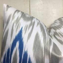 Handwoven Silk Ikat Pillow Cover, Blue & Gray - 20x20 - thumbnail 2