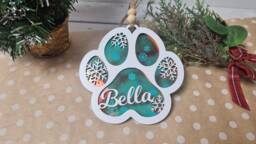 Personalized Dog Paw Christmas Bauble Engraved Pet Ornament - thumbnail 1