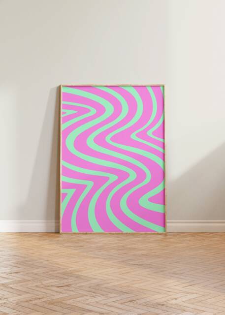Retro Print, Wavy Abstract Pink Waves Poster, 70S Wall Decor, Bright Colourful Art - image 1