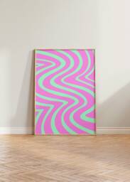 Retro Print, Wavy Abstract Pink Waves Poster, 70S Wall Decor, Bright Colourful Art - thumbnail 1