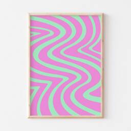Retro Print, Wavy Abstract Pink Waves Poster, 70S Wall Decor, Bright Colourful Art - thumbnail 2