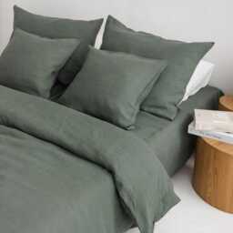 Forest Green Natural Linen Bedding Set Fitted Sheet, 2 Pillowcases. Breathable, Earth Tone New Home, Hosting Gift. Twin, Full, Queen, King - thumbnail 3