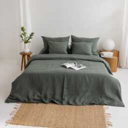 Forest Green Natural Linen Bedding Set Fitted Sheet, 2 Pillowcases. Breathable, Earth Tone New Home, Hosting Gift. Twin, Full, Queen, King - thumbnail 2