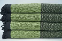 "Bed Rug, Turkish Towel, Beach Towel, Turkish 100% Cotton Blanket, Green & Black Blanket, Throw Towel, Peshtemal Cover, 79""x95"