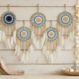 Crochet Dream Catcher Set Of 6 Pastel Blue Feather Wall Hanging Boho Bedroom Decor - thumbnail 4