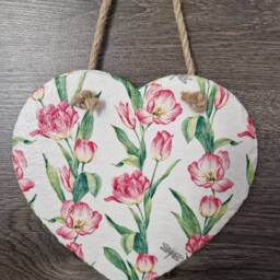 Tulip Flower Heart Slate Plaque Handmade Wall Hanging - 20cm - thumbnail 2