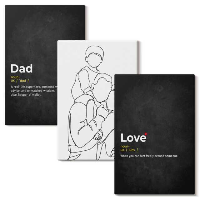 Canvas Wall Art Set Of 3 - Family Line With Definitions Love & Fatherhood, Black White Picture Print, People Decor - image 1
