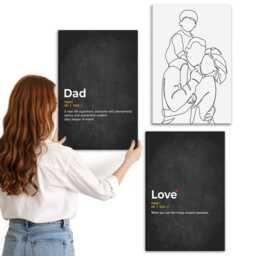 Canvas Wall Art Set Of 3 - Family Line With Definitions Love & Fatherhood, Black White Picture Print, People Decor - thumbnail 2